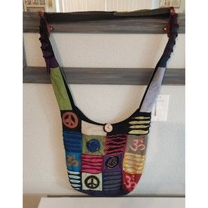Tribe Azure Peace Sign Hobo Medium Shoulder Hobo Bag